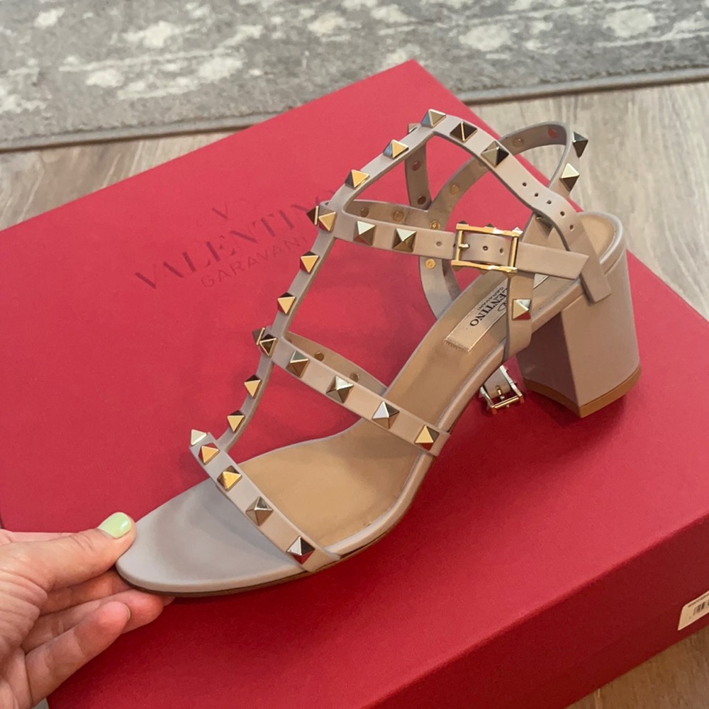 Valentino leather rock stud sandal with block heel
